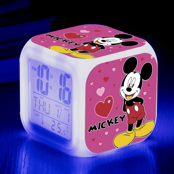 Hfnggwee Digital Alarm Clock for Kids, Cartoon Cartoon Mouse Pattern 7 LED Color Changing Wake Up Clock with Thermometer Function and Night Light, Gift for Boys Girls A93-1501 NZ113-409