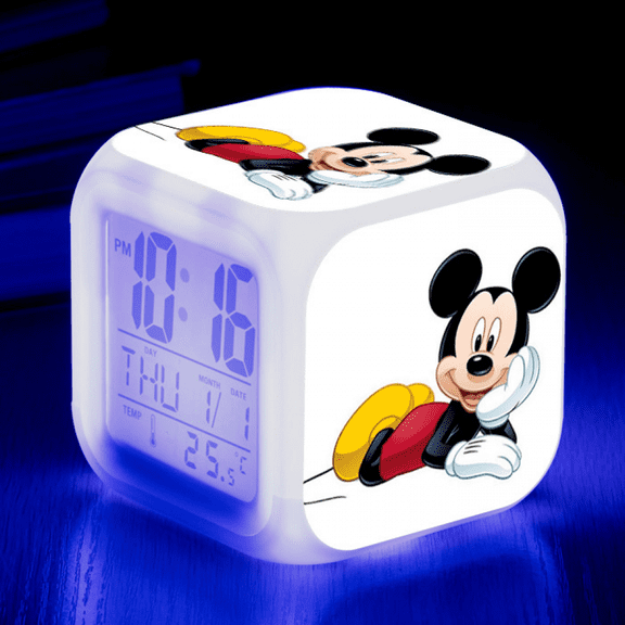 Hfnggwee Digital Alarm Clock for Kids, Cartoon Cartoon Mouse Pattern 7 LED Color Changing Wake Up Clock with Thermometer Function and Night Light, Gift for Boys Girls A93-1493 NZ113-401