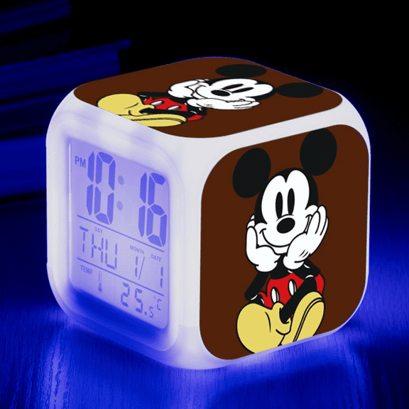 Hfnggwee Digital Alarm Clock for Kids, Cartoon Cartoon Mouse Pattern 7 LED Color Changing Wake Up Clock with Thermometer Function and Night Light, Gift for Boys Girls A93-1492 NZ113-400
