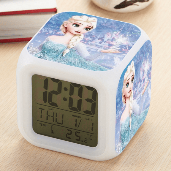 Hfnggwee Digital Alarm Clock for Kids, Cartoon Frozen Pattern 7 LED Color Changing Wake Up Clock with Thermometer Function and Night Light, Gift for Boys Girls A93-557 NZ113-273