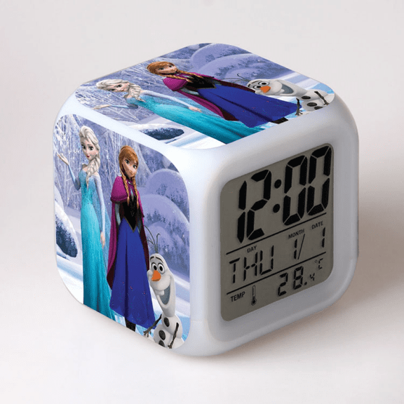 Hfnggwee Digital Alarm Clock for Kids, Cartoon Frozen Pattern 7 LED Color Changing Wake Up Clock with Thermometer Function and Night Light, Gift for Boys Girls A93-636 NZ113-352