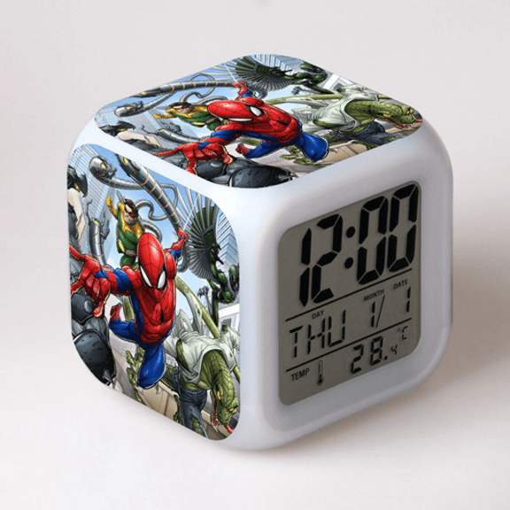 Hfnggwee LED Alarm Clock Spider-Man Pattern Creative Desk Table Clock Glowing Electronic Colorful Digital Clock for Unisex Adults Girl Boy Kids Children Toy Birthday Present Gift NZ113-697