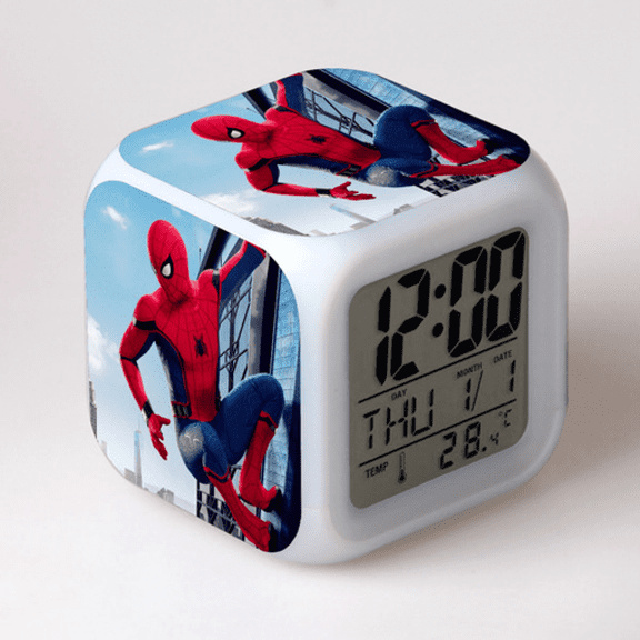 Hfnggwee LED Alarm Clock Spider-Man Pattern Creative Desk Table Clock Glowing Electronic Colorful Digital Clock for Unisex Adults Girl Boy Kids Children Toy Birthday Present Gift NZ113-713
