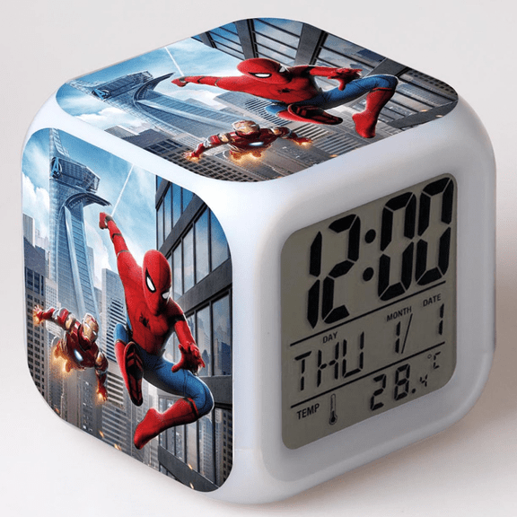 Hfnggwee LED Alarm Clock Spiderman Pattern Creative Desk Table Clock Glowing Electronic Colorful Digital Clock for Unisex Adults Girl Boy Kids Children Toy Birthday Present Gift NZ113-1077