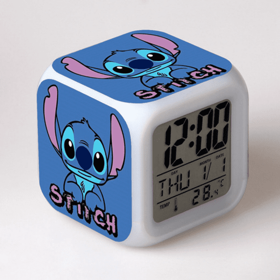 Hfnggwee LED Alarm Clock Stitch Pattern Creative Desk Table Clock Glowing Electronic Colorful Digital Clock for Unisex Adults Girl Boy Kids Children Toy Birthday Present Gift NZ113-189
