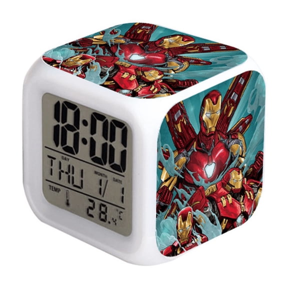 Hfnggwee LED Alarm Clock Super Hero Pattern Creative Desk Table Clock Glowing Electronic Colorful Digital Clock for Unisex Adults Girl Boy Kids Children Toy Birthday Present Gift NZ113-767