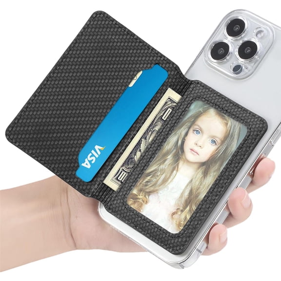 Hfnggwee Stick-On Phone Wallet - PU Leather Card Holder with Strong Adhesive Back, Slim Magnetic ID/Credit Card Case for Mobile Phones A329-459