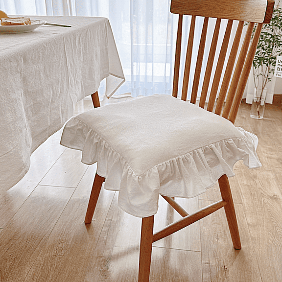 Hfnggwee Vintage Ruffled Chair Cushions with Ties - Soft Cotton-Filled Seat Pads for Dining Chairs, Farmhouse Decor (15"x15") A329-435