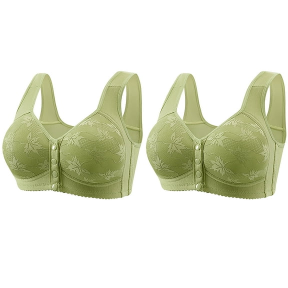 Hfnxid 2 Pack Daisy Bras for Older Women Front Closure Push up Bra No Underwire Front Opening Bra with Snaps Breathable Cotton Bras 2025