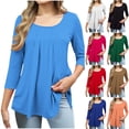 thumbnail image 1 of Hfnxid 3/4 Sleeve Tops for Women Casual Front Pleated Tunic Shirts Fashion Loose Fit Crew Neck Tops Holiday Going Out Beach Blouse, 1 of 7