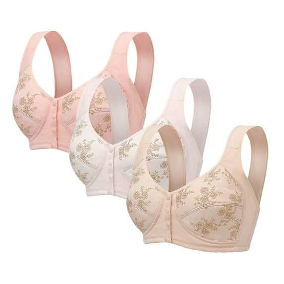Hfnxid 3 Pack Front Closure Bras for Women 2025 Plus Size No Wire Bra for Senior Convenient Light Shaping Daisy Bras for Older Women