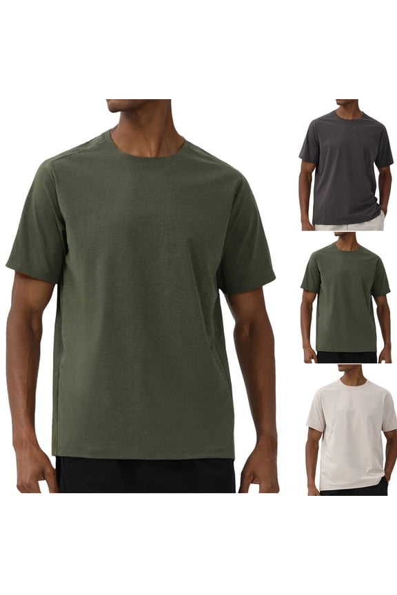 Hfnxid Basics Shirt for Mens True Regular Fit Crewneck Short-Sleeve Tee Loose Fit Comfy Stretch Shirts Casual Solid Outdoor Athletic Top Gray XXL