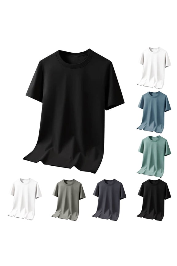 Hfnxid Big and Tall Mens Shirt Solid Color Basic T-Shirts Loose Fit Crewneck Tees Summer Casual Going Out Tops Black XL