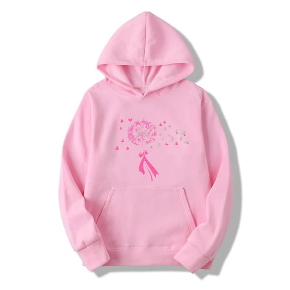 Hfnxid Breast Cancer Hoodie for Women Loose Fit Pink Ribbon Hooded Sweatshirt Soft Cancer Fighter Pullover Pink,M