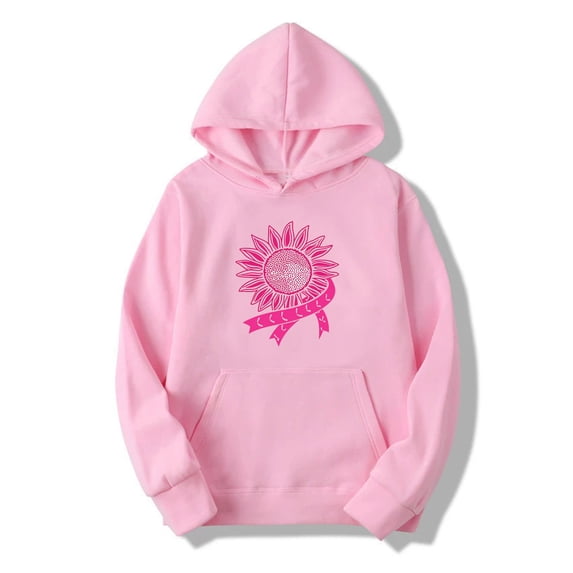 Hfnxid Breast Cancer Hoodie for Women Pink Ribbon Awareness Sweatshirt Long Sleeve Support Survivor Sweatshirt Pink,S