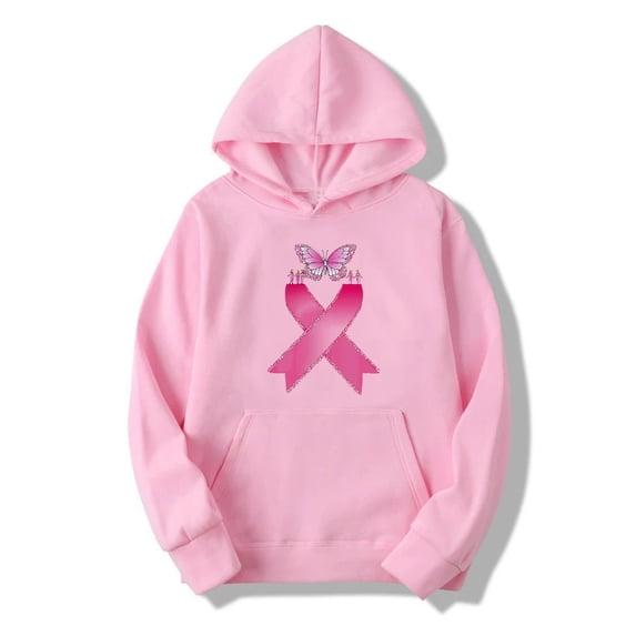 Hfnxid Breast Cancer Sweatshirts for Women Pink Ribbon Hoodies Pullover Casual Awareness Support Crewneck Tops Pink,XXL