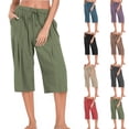 thumbnail image 1 of Hfnxid Capris Pants for Women High Waisted Loose Fit Cropped Pant Casual Running Workout Capri Trousers Summer Outdoor Strechy Trouser With Pocket Blue, 1 of 9