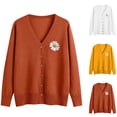 thumbnail image 1 of Hfnxid Cardigan Sweaters for Women Embroidered Button Down V-Neck Sweater Soft Lightweight Knit Coat Solid Casual Open Front Tops Orange L, 1 of 6