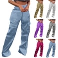 thumbnail image 1 of Hfnxid Cargo Pants for Women Loose Fit High Waisted Pant With Pockets Fashion Straight Wide Leg Jean Summer Casual Baggy Workout Pants Hot Pink L, 1 of 6