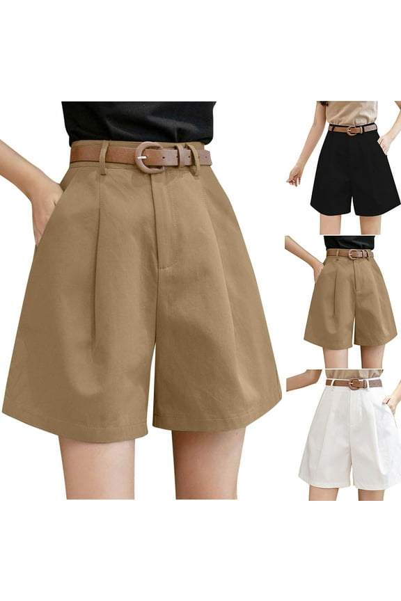 Hfnxid Cargo Shorts for Women Casual Tunic Wide Leg Short Trouser Loose Fit Comfy Business Work Pants with Belted Summer Fashion Lounge Pant Black M