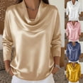 thumbnail image 1 of Hfnxid Cowl Neck Tops for Women Silk Satin 3/4 Sleeve Shirt Comfy Breathable Business Work T Shirts Dressy Casual Loose Fit Summer Tee White XXL, 1 of 6