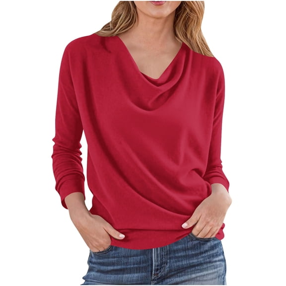 Hfnxid Dressy Cowl Neck Tops for Women Long Sleeve Going Out Shirt Loose Fit Casual Blouse 2025 Fall Tunic Tee Shirts