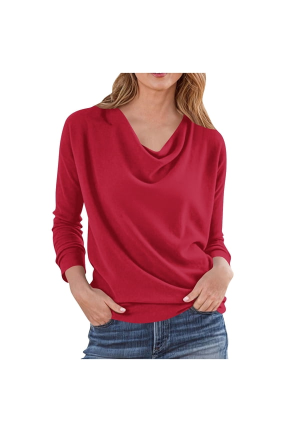 Dressy Cowl Neck Tops for Women Long Sleeve Going Out Shirt Loose Fit Casual Blouse 2025 Fall Tunic Tee Shirts