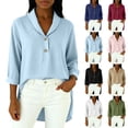 thumbnail image 1 of Hfnxid Fall Tops for Women Dressy Loose Fit 3/4 Length Sleeve Shirts Casual Button V Neck Blouses Fashion High Low Hem Tshirts Black S, 1 of 8