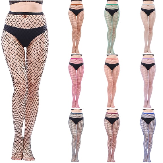 Hfnxid Fishnet Stockings Womens High Waist Tights Trendy Sheer Mesh Pantyhose