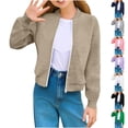 thumbnail image 1 of Hfnxid Girls Crop Bomber Jacket Full Zip Textured Casual Coat Winter Warm Outerwear Fashion Sport Jackets White,11 Years, 1 of 8