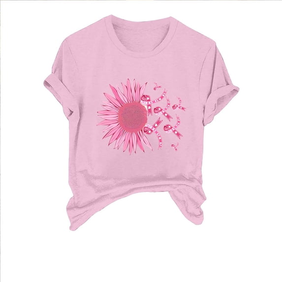 Hfnxid Inspirational Hope Tshirt for Women Breast Cancer Graphic Shirt Pink Ribbon Awareness T-Shirts