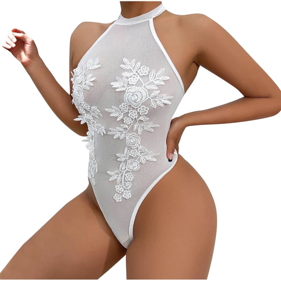 Hfnxid Lingerie for Women Lace Bodysuit One Piece Lingerie Halter Babydoll Underwear
