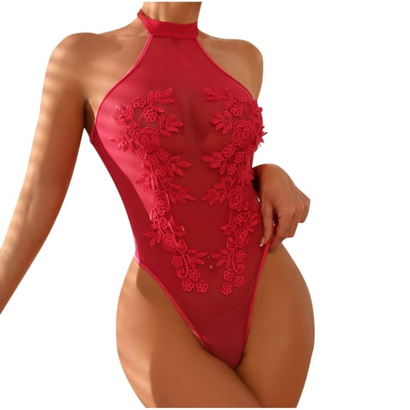 Hfnxid Lingerie for Women Lace Bodysuit One Piece Lingerie Halter Babydoll Underwear