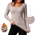 thumbnail image 1 of Hfnxid Long Sleeve Shirt for Womens Scoop Neck Slim Fit Tops with Thumb Holes Casual Athletic Layering Tee, 1 of 9