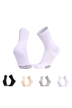 Hfnxid Men's Grip Socks Non Slip Moisture Wicking Sport Socks Anti Sliding Athletic Crew Stocking for Training Hiking Football White,Free Size