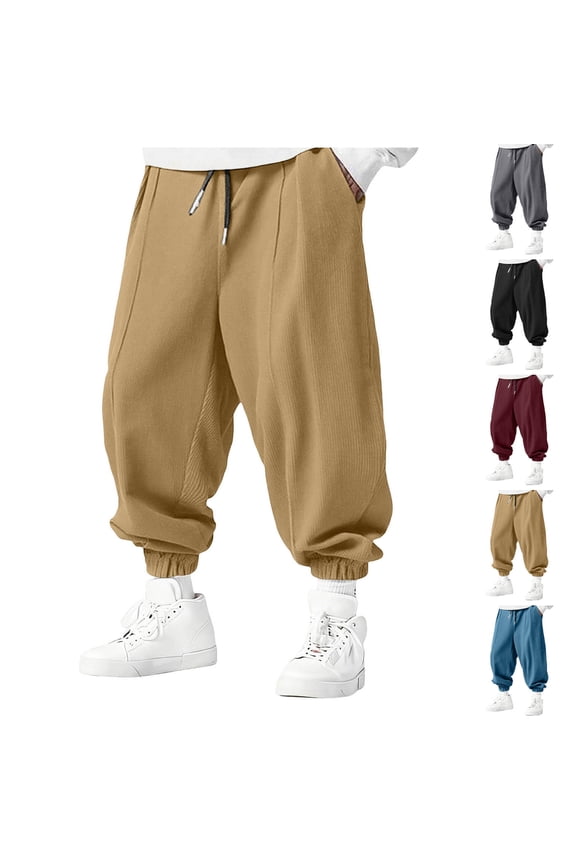 Hfnxid Men's Pant Drawstring Hippie Harem Pants Fashion Loose Fit Lounge Trouser Comfy Breathable Going Out Athletic Trousers Dark Gray M