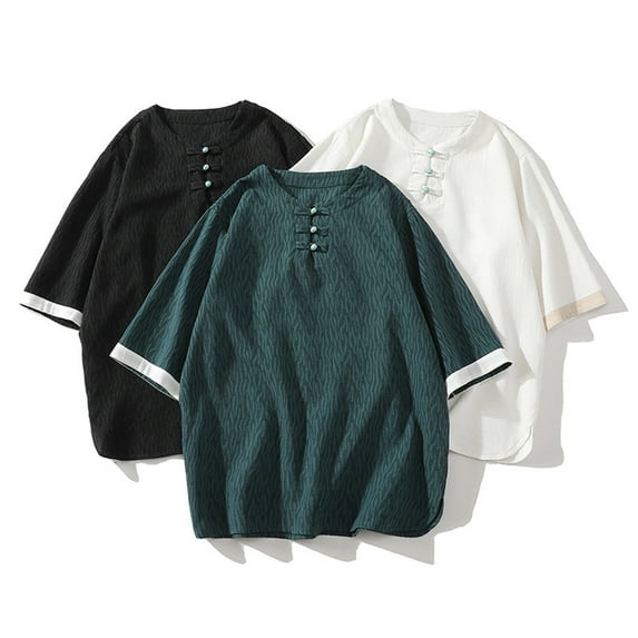 Hfnxid Men's Summer Shirts Big and Tall Crew Neck Short Sleeve Shirt Fashion Color Block Casual Top Loose Fit Breathable Daily Streetwear T-Shirt Black L