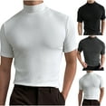 thumbnail image 1 of Hfnxid Men's Summer Top Fashion High Crew Collar Short Sleeve Shirt Solid Stretchy Tight Tops Casual Soft Mock Neck Tees Streetwear Shirt White XL, 1 of 10