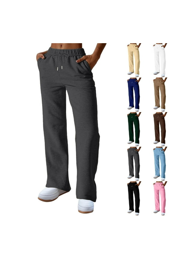 Hfnxid Men's Wide Leg Pant Lightweight Elastic Waist Sweatpant Loose Fit Straight-Leg Workout Pants Casual Going Out Athletic Trousers with Drawstring BlackXXL