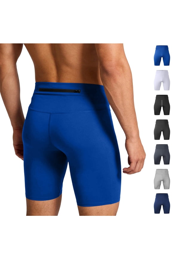 Hfnxid Men's Workout Shorts Running Spandex Short Pant Elastic Waist Athletic Trouser Lightweight Cycling Training Pant with Zipper Pocket Dark Blue XL