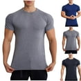 thumbnail image 1 of Hfnxid Mens Basic Shirt Slim Fit Crewneck Short Sleeve Shirts Lightweight Stretchy Athletic Top Solid Cool Workout Gym T-Shirt Casual Undershirts Running Tops Black L, 1 of 6