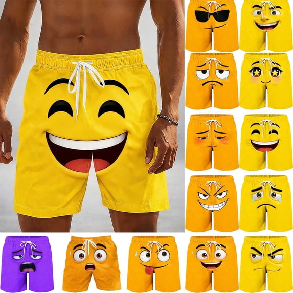 Hfnxid Mens Beach Shorts Big and Tall Quick Dry Short Trouser Elastic Waist Printed Lounge Pant Summer Casual Drawstring Vacation Trouser Yellow S