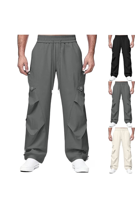 Hfnxid Mens Cargo Pants Baggy Big and Tall Wide Leg Sweatpants Loose Fit Lightweight Worout Pant Big and Tall Fashion Elastic Waist Casual Athletic Pants Beige L