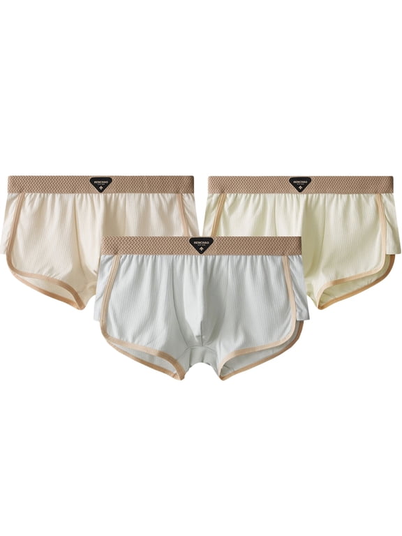 Mens Cotton Boxer Shorts Breathable Bulge Pouch Trunks Soft Elastic Waist Underpants Casual Low Rise Split Side Retro Lounge Underwear