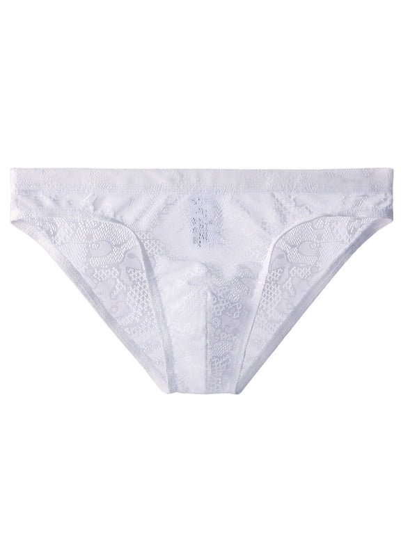 Mens Floral Lace Bikini Briefs Sheer Mesh Underwear Low Rise Bulge Pouch Triangle Panties Breathable Lightweight Cheeky Underpants