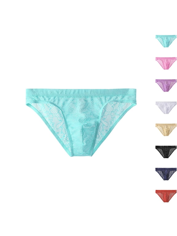 Mens Lace Underwear Mesh See Through Boxers Briefs Pouch Bulge Panties for Male Underpants