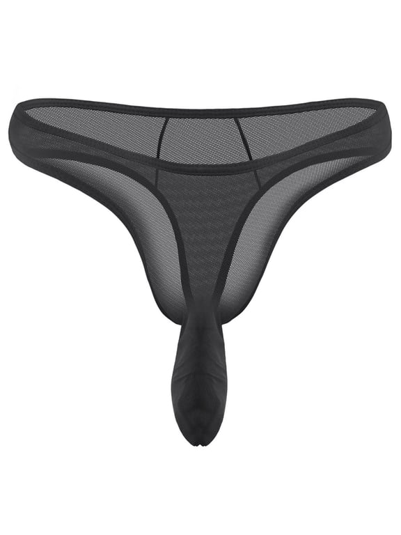 Mens Sheer Mesh Bulge Pouch Thong Low Rise G-String Bikini Underwear Breathable T-Back Briefs Underpants Triangle Panties Lingerie
