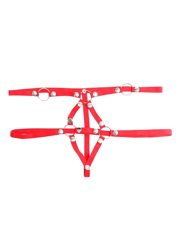 Mens Strappy Hollow-Out Thongs Metal O-Ring Caged G-String Exotic Male Lingerie Low Rise Open Front Bulge T-Back Underwear