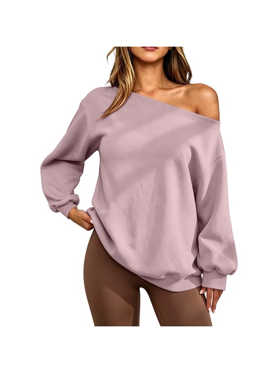 Hfnxid Off The Shoulder Sweatshirt Womens Asymmetrical Neck Long Sleeve Pullover Tops Casual Cozzy Sweatshirts