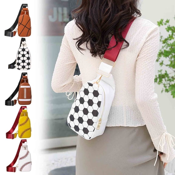 Hfnxid PU Leather Football Print Sling Bag for Women,Baseball Rugby Sports Chest Bag, Men's Travel Crossbody Bag